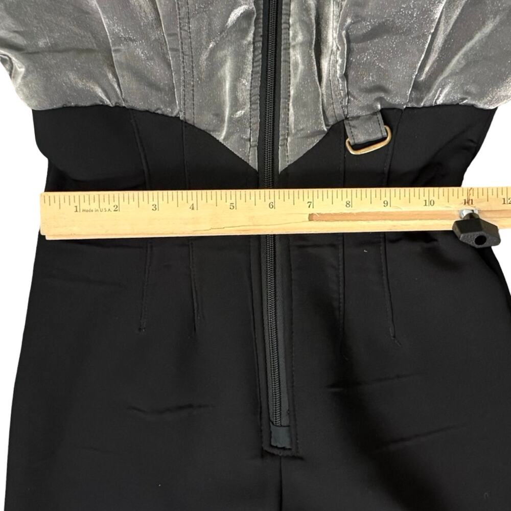 Vintage 90s Nils Silver Metallic Black Faux Fur Collar Ski Suit One Piece Size S - Picture 8 of 16